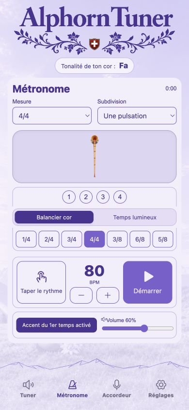 Aperçu de l’écran metronome
